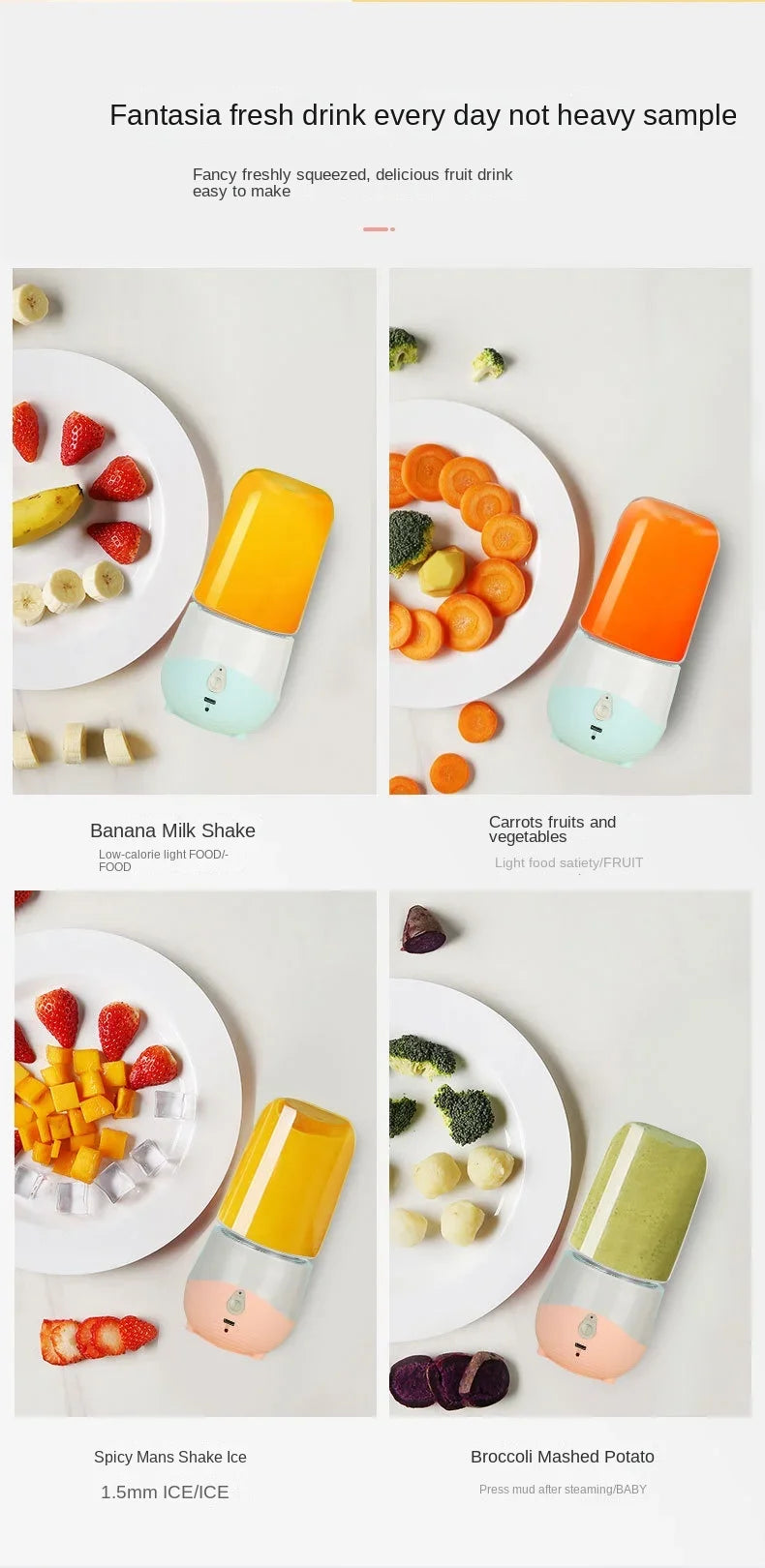 Mini Liquidificador Portátil 400ml: Recarregável USB para Smoothies e Shakes