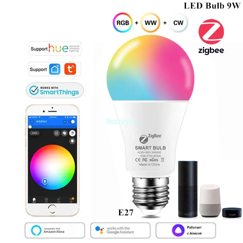Lâmpada LED Inteligente Wifi/Zigbee RGB + CCT (E27, E14 ou GU10)